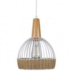 Φωτιστικό Κρεμαστό Μονόφωτο Φ20cm E27 230V Λευκό με Σχοινί 4028B